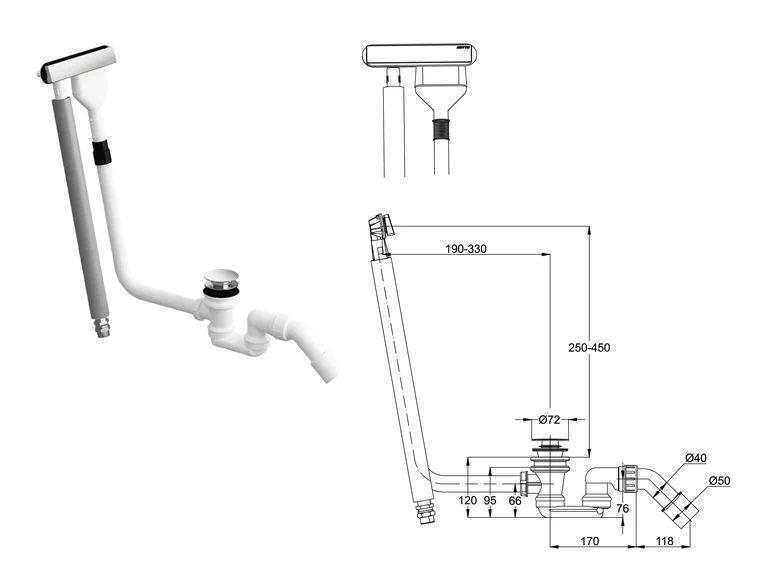 Afvoer- en overloopgarnituur voor BetteArt met inlaat Afvoer- en overloopgarnituur voor BetteArt met inlaat