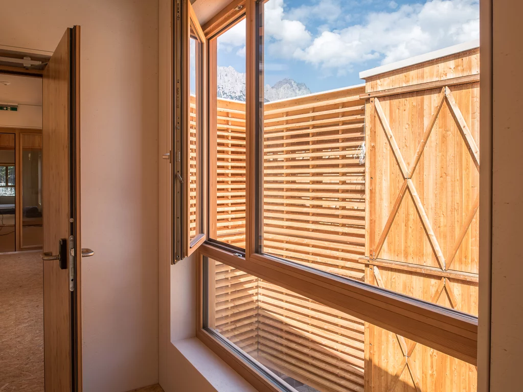 The Chalet Village Tirol Lodge, Austria, was built entirely of wood. The chalet village Tirol Lodge in Ellmau, Austria, was built entirely of wood.