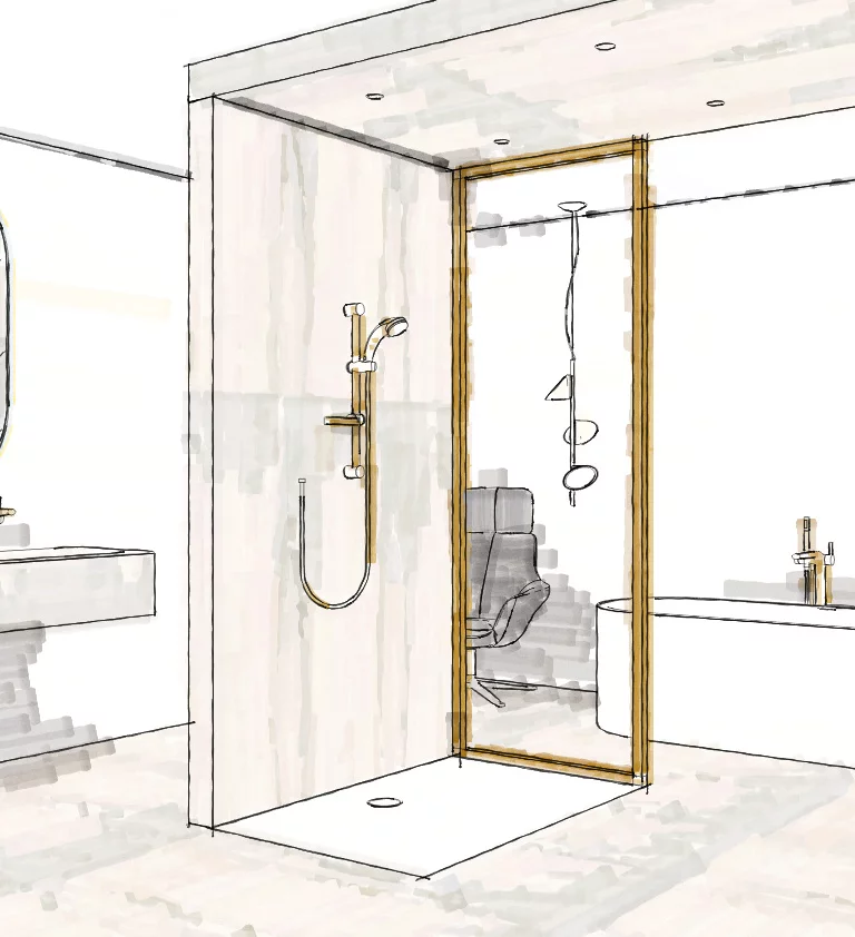 Bathroom planning Bette shower trays sketch  Bette shower tray sketch