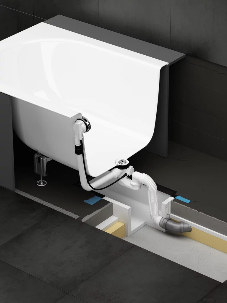 Bette bath with the Easy Connect installation box The installation box Easy Connect is the plug-and-play solution for safely connecting shower trays and baths.