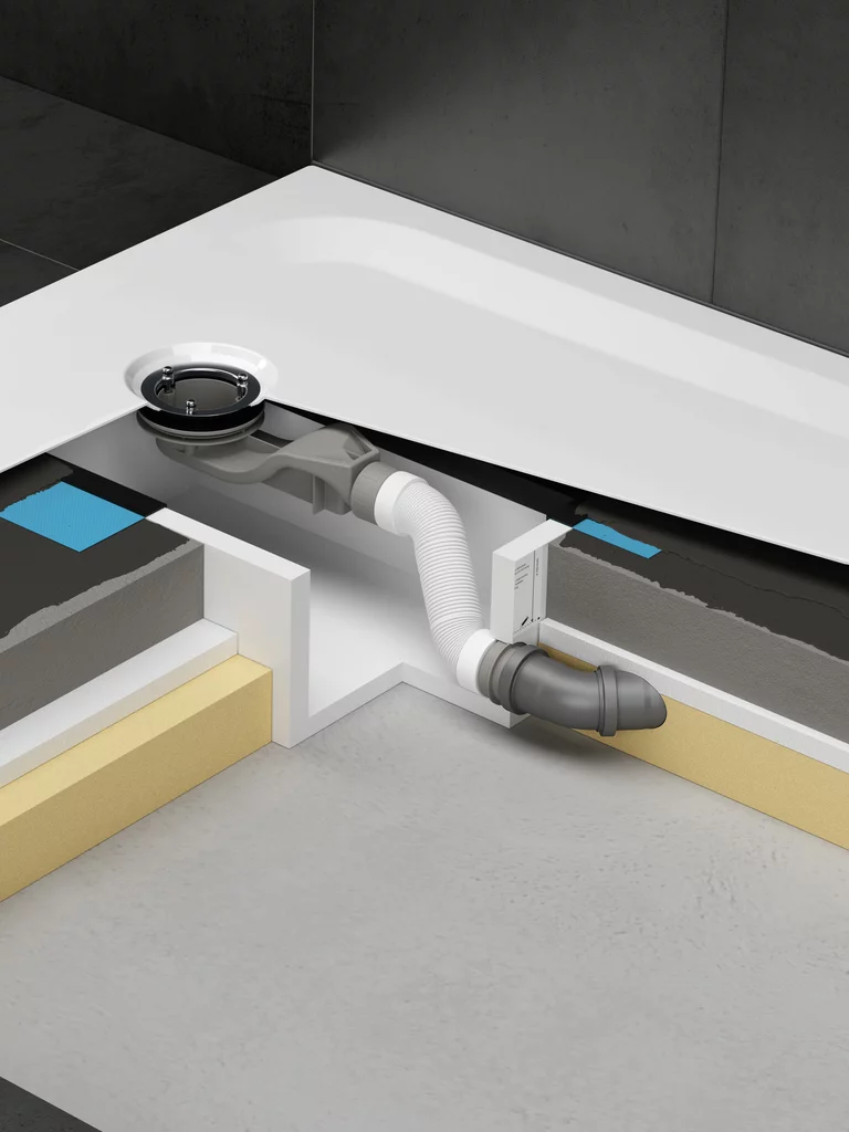 Bette shower tray with the Easy Connect installation box The installation box Easy Connect is the plug-and-play solution for safely connecting shower trays and baths.