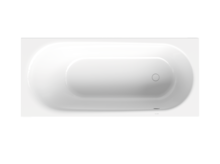 Baignoire, vue de dessus, évacuation à droite, pente arrière à gauche, couleur blanc, ton blanc brillant frais