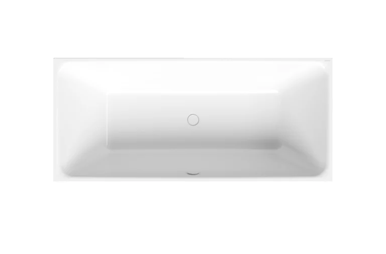Baignoire, vue de dessus, évacuation au centre, pente arrière des deux côtés, couleur Blanc, ton blanc clair et frais