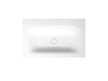 Раковина, вид сверху, центральный слив, без наклона назад, цвет белый, глянцевый и прозрачный, холодный оттенок