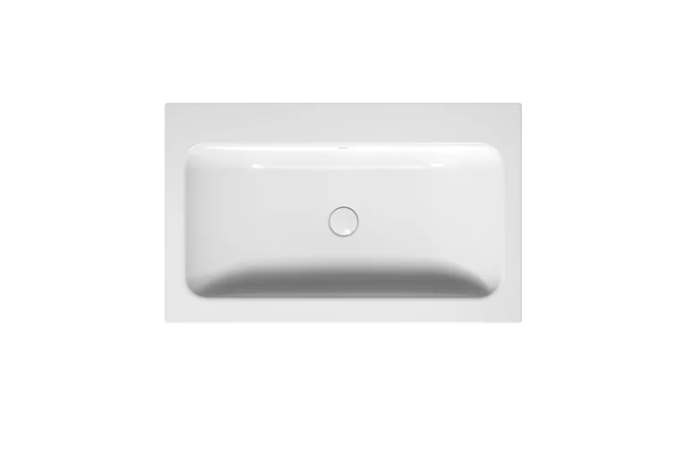 Bathtub, top view, central drain, back slope on the left, color: F, classic white, glossy