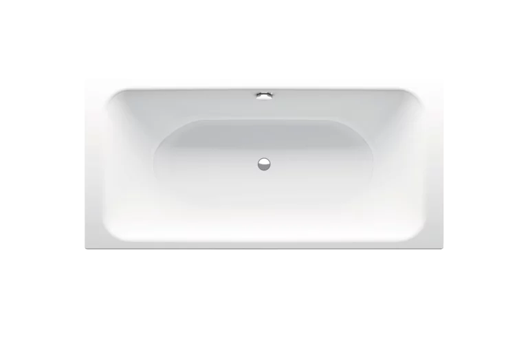 Badkuip, bovenaanzicht, afvoer in het midden, rugleuning rechts, kleur Wit, klassiek glanzend wit