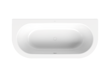 Bañera, vista superior, desagüe en el centro, inclinación trasera a ambos lados, color Blanco, tono frío brillante