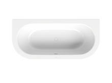 Badewanne, Draufsicht, Ablauf mittig, Rückenschräge beidseitig, Farbe Weiß, glänzender kühler Farbton