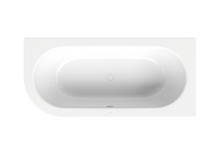 ванна, вид сверху, слив посередине, наклон спинки слева, белый, глянцевый холодный белый оттенок