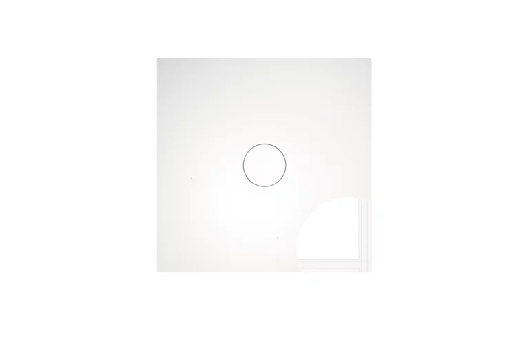 Duschfläche aus Stahl-Email, Draufsicht, Ablauf mittig, Farbe weiß, Farbton reinweiß glänzend.