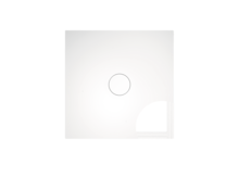 Duschfläche aus Stahl-Email, Draufsicht, Ablauf mittig, Farbe weiß, Farbton reinweiß glänzend.